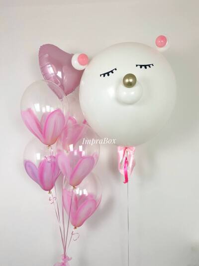 Balon Miś & set ręcznie malowanych tulipanów