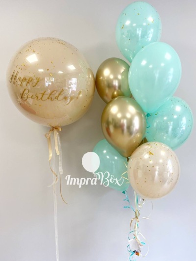 Beżowo-miętowy set z sercem i Szklany balon